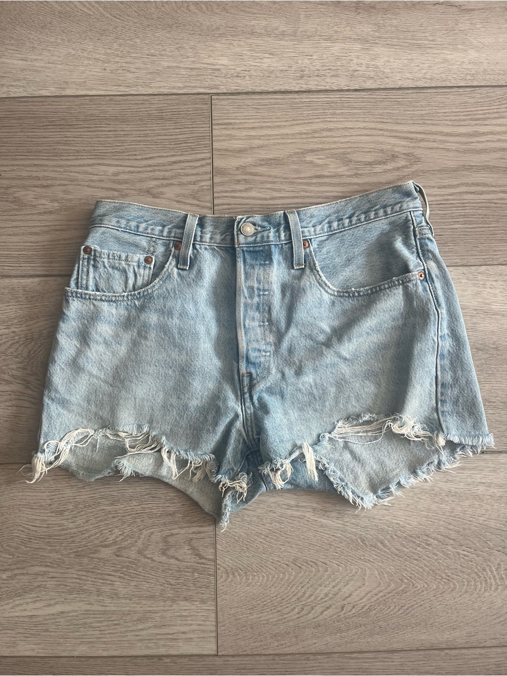 Levi's Light Blue Distressed Denim Cutoff Shorts